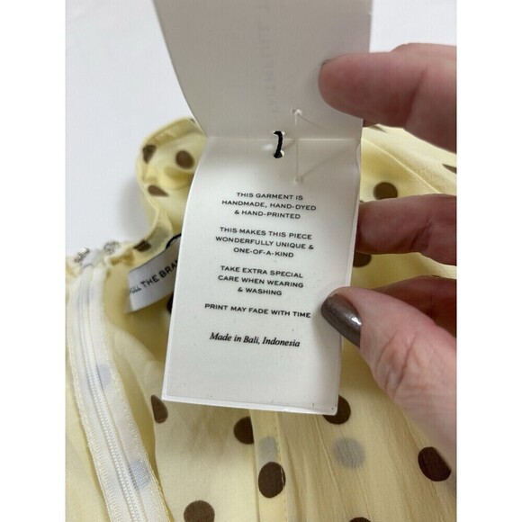 Faithfull the Brand Vanelli Mini Dress Sylve Dot Print Lemon 8 Cream Brown Dot - Picture 12 of 16